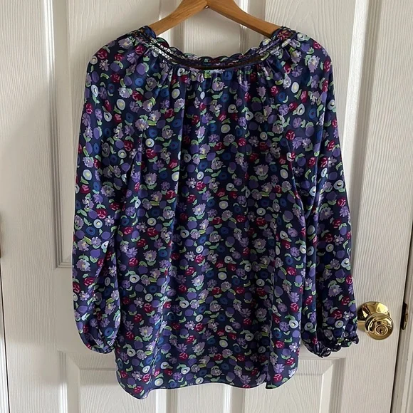 Rebecca Taylor 100% Silk Purple Floral Longsleeve V-Neck Size 6 - Picture 3 of 7